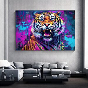 Soyut Graffiti Kaplan Kanvas Tablosu; Modern Hayvan Sokak Sanatı; Renkli Poster