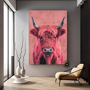 Pembe İnek Kanvas; Canlı Modern Hayvan Baskısı; Göze Çarpan Dekor 90x150 cm