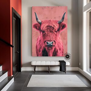 Pembe İnek Kanvas; Canlı Modern Hayvan Baskısı; Göze Çarpan Dekor 90x150 cm