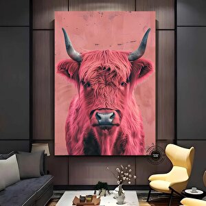 Pembe İnek Kanvas; Canlı Modern Hayvan Baskısı; Göze Çarpan Dekor