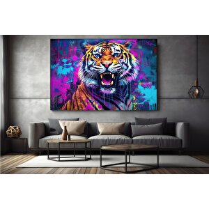 Soyut Graffiti Kaplan Kanvas Tablosu; Modern Hayvan Sokak Sanatı; Renkli Poster