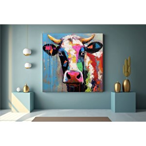 İnek Kanvas Duvar Sanatı. Renkli İnek Sanatı, Renkli Hayvan Duvar Dekoru