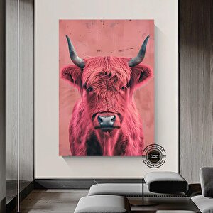 Pembe İnek Kanvas; Canlı Modern Hayvan Baskısı; Göze Çarpan Dekor 20x30 cm