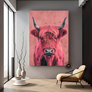 Pembe İnek Kanvas; Canlı Modern Hayvan Baskısı; Göze Çarpan Dekor 20x30 cm