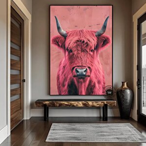 Pembe İnek Kanvas; Canlı Modern Hayvan Baskısı; Göze Çarpan Dekor