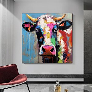 İnek Kanvas Duvar Sanatı. Renkli İnek Sanatı, Renkli Hayvan Duvar Dekoru