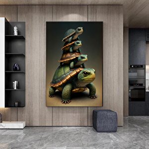 Kaplumbağa Ve Yavruları Kanvas Baskı, Renkli Kaplumbağa Hayvan Sanatı, Kanvas Duvar Sanatı