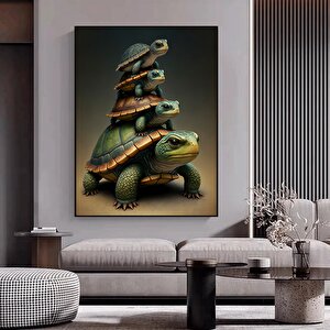 Kaplumbağa Ve Yavruları Kanvas Baskı, Renkli Kaplumbağa Hayvan Sanatı, Kanvas Duvar Sanatı 50x70 cm