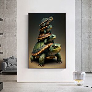 Kaplumbağa Ve Yavruları Kanvas Baskı, Renkli Kaplumbağa Hayvan Sanatı, Kanvas Duvar Sanatı