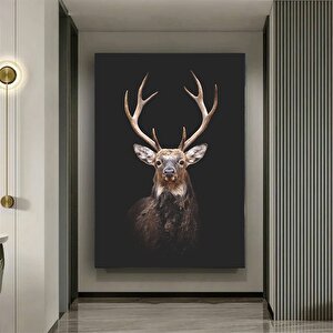 Geyik Kanvas Duvar Sanatı; Kahverengi-beyaz Geyik Tablosu; Hayvan Duvar Dekoru; Geyik Kanvas Tablosu 70x100 cm