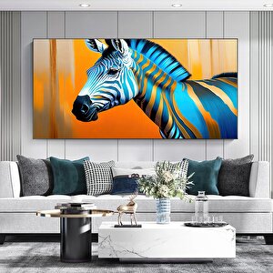 Renkli Zebra Kanvas Duvar Sanatı; Soylu Zebra Kanvası; Hayvan Severlere Özel Kanvas Baskı; Asmaya Ha 75x150 cm
