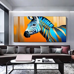 Renkli Zebra Kanvas Duvar Sanatı; Soylu Zebra Kanvası; Hayvan Severlere Özel Kanvas Baskı; Asmaya Ha 60x120 cm