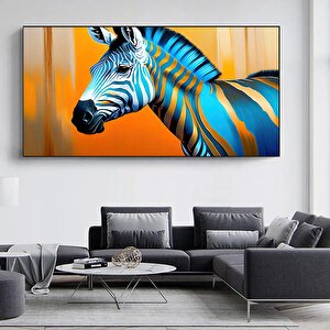 Renkli Zebra Kanvas Duvar Sanatı; Soylu Zebra Kanvası; Hayvan Severlere Özel Kanvas Baskı; Asmaya Ha 60x120 cm