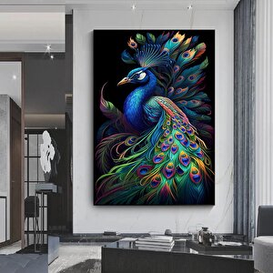 Kanvas Sanat Eseri Ekstra Büyük Tavuskuşu Tablosu, Duvar Sanatı, Hayvan Posteri, Hayvan Kanvas 60x120 cm