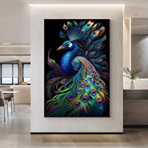 Kanvas Sanat Eseri Ekstra Büyük Tavuskuşu Tablosu, Duvar Sanatı, Hayvan Posteri, Hayvan Kanvas 60x120 cm