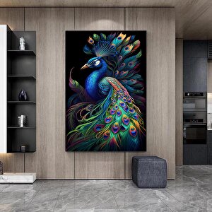 Kanvas Sanat Eseri Ekstra Büyük Tavuskuşu Tablosu, Duvar Sanatı, Hayvan Posteri, Hayvan Kanvas