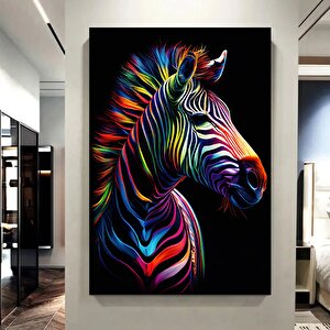 Renkli Zebra Kanvas Tablo; Soyut Hayvan Sanatı; Asmaya Hazır 30x40 cm