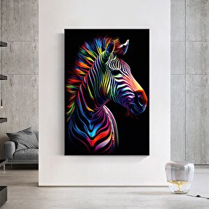 Renkli Zebra Kanvas Tablo; Soyut Hayvan Sanatı; Asmaya Hazır