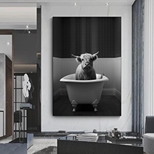 Nostaljik Küvette Dağ İneği, Hayvan Banyosu Temalı Rustik Banyo Dekoru 20x30 cm