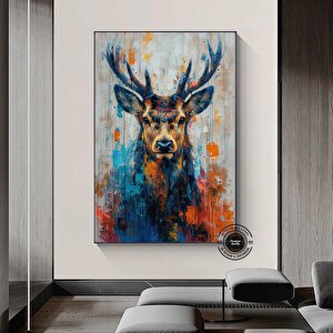 Geyik Kanvas Tablosu; Orman Hayvan Sanatı; Geyik Portresi Kanvası; Büyük Duvar Sanatı 80x150 cm