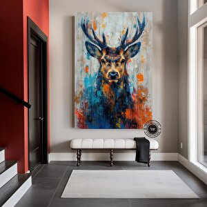 Geyik Kanvas Tablosu; Orman Hayvan Sanatı; Geyik Portresi Kanvası; Büyük Duvar Sanatı 80x150 cm