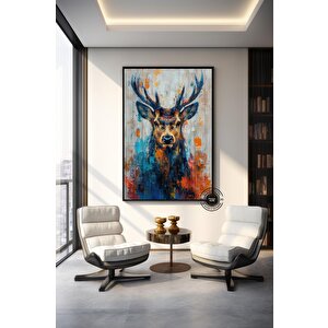 Geyik Kanvas Tablosu; Orman Hayvan Sanatı; Geyik Portresi Kanvası; Büyük Duvar Sanatı 80x150 cm