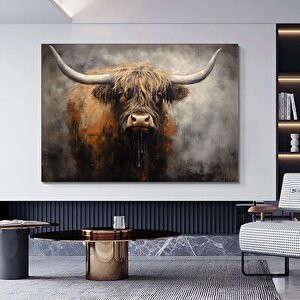 Güzel İskoç Highland İneği Yüzü Duvar Sanatı, İneği, Sığır Duvar Dekoru, Hayvan Duvar Sanatı 100x200 cm