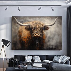 Güzel İskoç Highland İneği Yüzü Duvar Sanatı, İneği, Sığır Duvar Dekoru, Hayvan Duvar Sanatı 120x150 cm