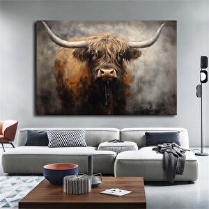 Güzel İskoç Highland İneği Yüzü Duvar Sanatı, İneği, Sığır Duvar Dekoru, Hayvan Duvar Sanatı 90x150 cm