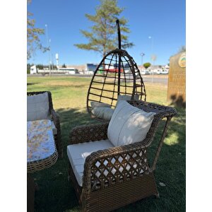 7 Kişilik Rattan Bahçe Oturma Grubu – 3+1+1 Koltuk, Cam Masa Ve 2 Puf Hediyeli Salincakli