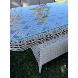 Ayaz 7 Kişilik Rattan Bahçe Oturma Grubu – 3+1+1 Koltuk, Cam Masa Ve 2 Puf Hediyeli