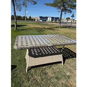 Ayaz 7 Kişilik Rattan Bahçe Oturma Grubu – 3+1+1 Koltuk, Cam Masa Ve 2 Puf Hediyeli
