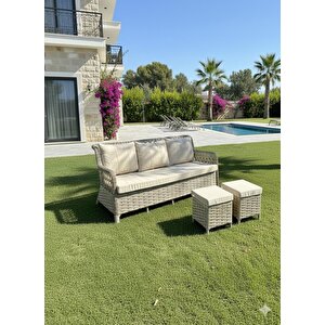 Ayaz 7 Kişilik Rattan Bahçe Oturma Grubu – 3+1+1 Koltuk, Cam Masa 2 Puf Ve Salincak  Hediyeli