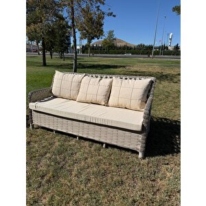 Ayaz 7 Kişilik Rattan Bahçe Oturma Grubu – 3+1+1 Koltuk, Cam Masa 2 Puf Ve Salincak  Hediyeli
