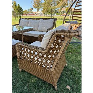 Ayaz 7 Kişilik Rattan Bahçe Oturma Grubu –çi̇ft Ki̇şi̇li̇k Salincak Hedi̇yeli̇ 3+1+1 Koltuk, Cam Masa Ve 2 Puf Hediyeli
