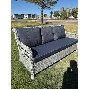 Ayaz 7 Kişilik Rattan Bahçe Oturma Grubu – 3+1+1 Koltuk, Cam Masa Ve 2 Puf Hediyeli Salincakli