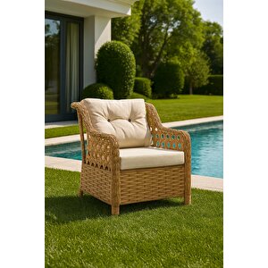 7 Kişilik Rattan Bahçe Oturma Grubu – 3+1+1 Koltuk, Cam Masa Ve 2 Puf Hediyeli