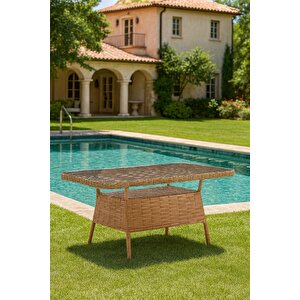 Ayaz 7 Kişilik Rattan Bahçe Oturma Grubu – 3+1+1 Koltuk, Cam Masa Ve 2 Puf Hediyeli