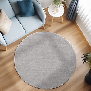 Yumuşak Bukleli Sisal Jüt Salon Oturma Odası Gümüş Renkli Yuvarlak Halı 120 cm