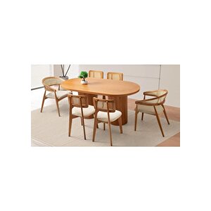 Oval Ahşap Masa Takımı Bohem 6 Kişilik Mutfak Masa Sandalye Takımı İskandinav