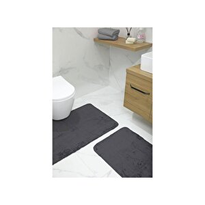 2'li Kaydırmaz Peluş Banyo Paspası Banyo Klozet Takımı Klozet Paspas Takımı, Antrasit Antrasit