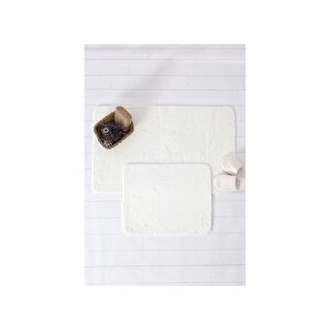 2'li Kaydırmaz Peluş Banyo Paspası Banyo Klozet Takımı Klozet Paspas Takımı, Ekru Ekru