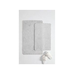 2'li Kaydırmaz Peluş Banyo Paspası Banyo Klozet Takımı Klozet Paspas Takımı, Açık Gri Açık Gri