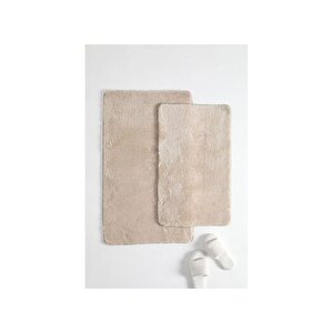 2'li Kaydırmaz Peluş Banyo Paspası Banyo Klozet Takımı Klozet Paspas Takımı, Bej Bej