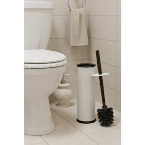 Vintage Beyaz Wc Tuvalet Fırçası – Metal Kapalı Hazneli Stand, (8,5 X 36 Cm) Ergonomik Sap, Hijyenik