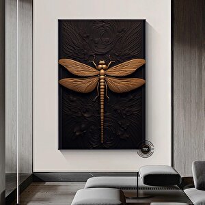 Siyah Altın Yusufçuk İllüstrasyonu Kanvas Duvar Sanatı, Modern Oturma Odası Duvar Dekoru 60x90 cm