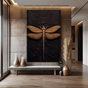 Siyah Altın Yusufçuk İllüstrasyonu Kanvas Duvar Sanatı, Modern Oturma Odası Duvar Dekoru 60x90 cm