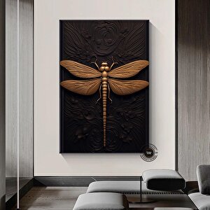 Siyah Altın Yusufçuk İllüstrasyonu Kanvas Duvar Sanatı, Modern Oturma Odası Duvar Dekoru 90x180 cm