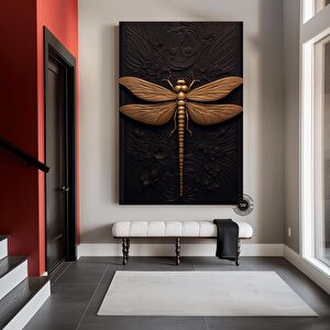 Siyah Altın Yusufçuk İllüstrasyonu Kanvas Duvar Sanatı, Modern Oturma Odası Duvar Dekoru 90x180 cm