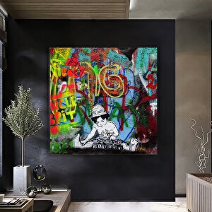 Sokak Sanatı Dj Çocuk Tablosu; Graffiti Tarzı Büyük Dj Kanvas; Graffiti Ve Beatles Sözlerinden İlham 60x60 cm